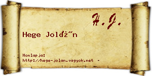 Hege Jolán névjegykártya