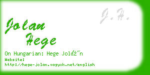 jolan hege business card